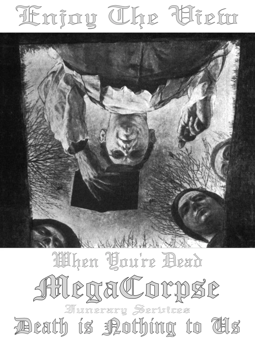 MegaCorpse Mortuary Grave Ad